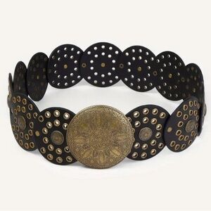 Western Black disc and rivet chunky belt gold hardware NEW